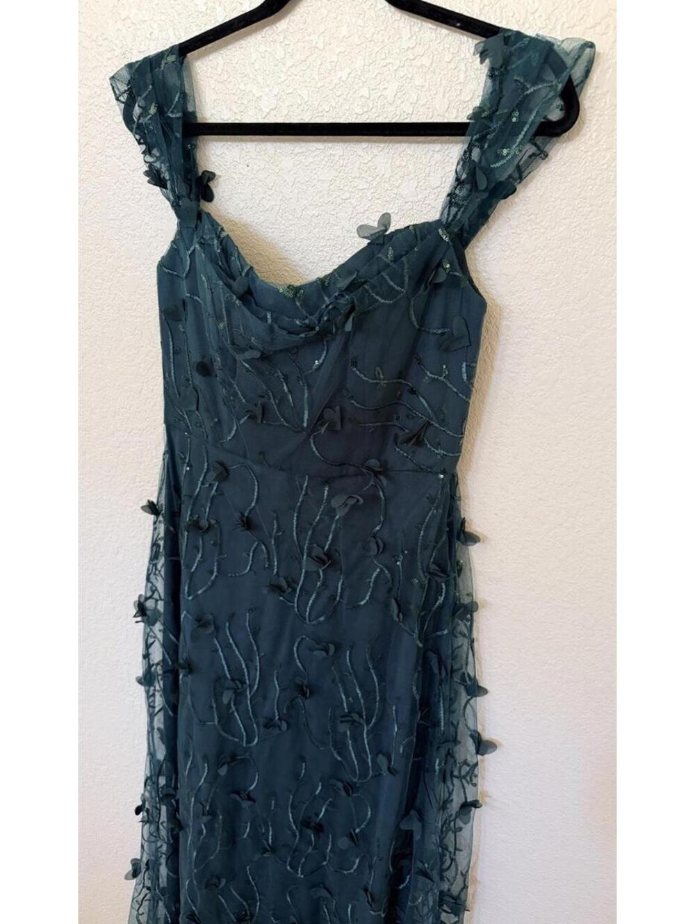 New Dessy Collection 3D Embroidered Off the Shoulder Gown In Evergreen 10 $279 - Picture 5 of 11